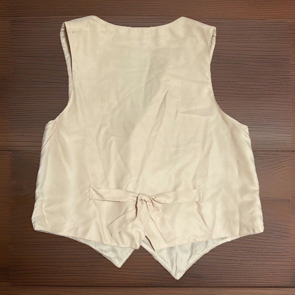 Tapestry Santa Claus Vest Cream Red Festive‎ Holiday Christmas Grandmacore Vtg - Picture 5 of 7